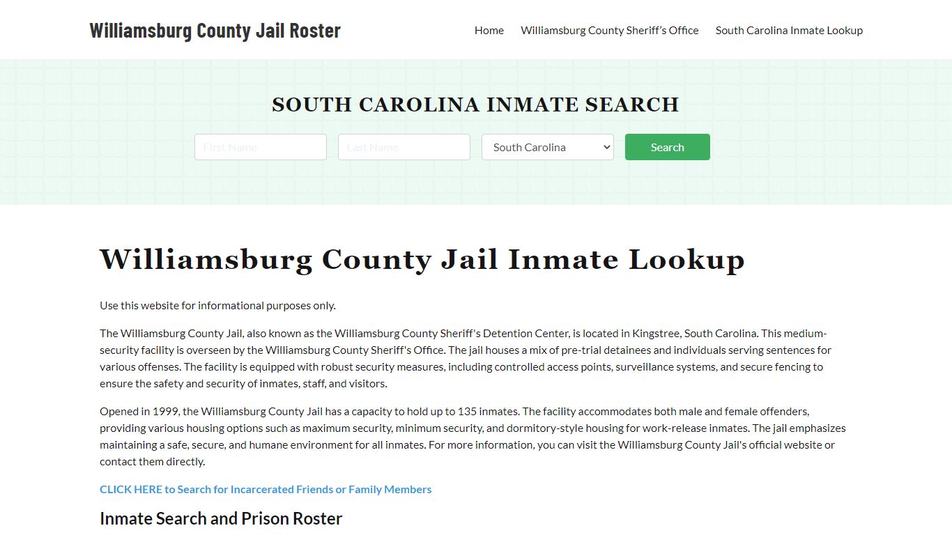 Williamsburg County Jail Roster Lookup, SC, Inmate Search